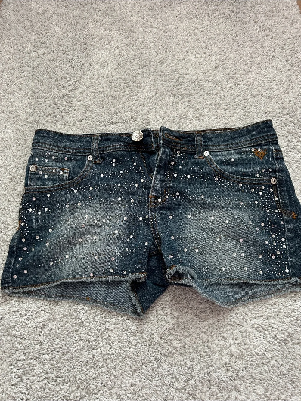 Justice Dark Blue Denim Shorts with Sparkling Rhinestones